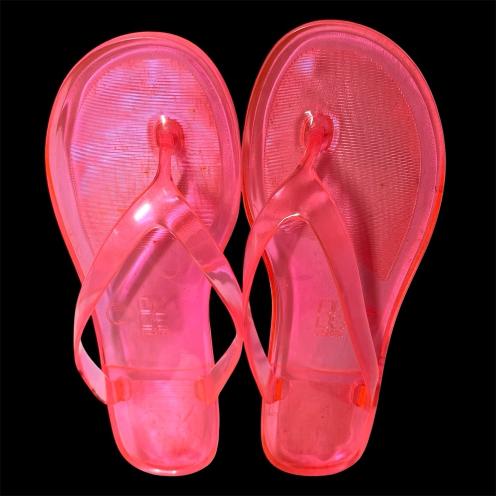 No Boundaries Women's Pink jelly Flip Flops SZ 7 Translucent Thong Sandals Cute